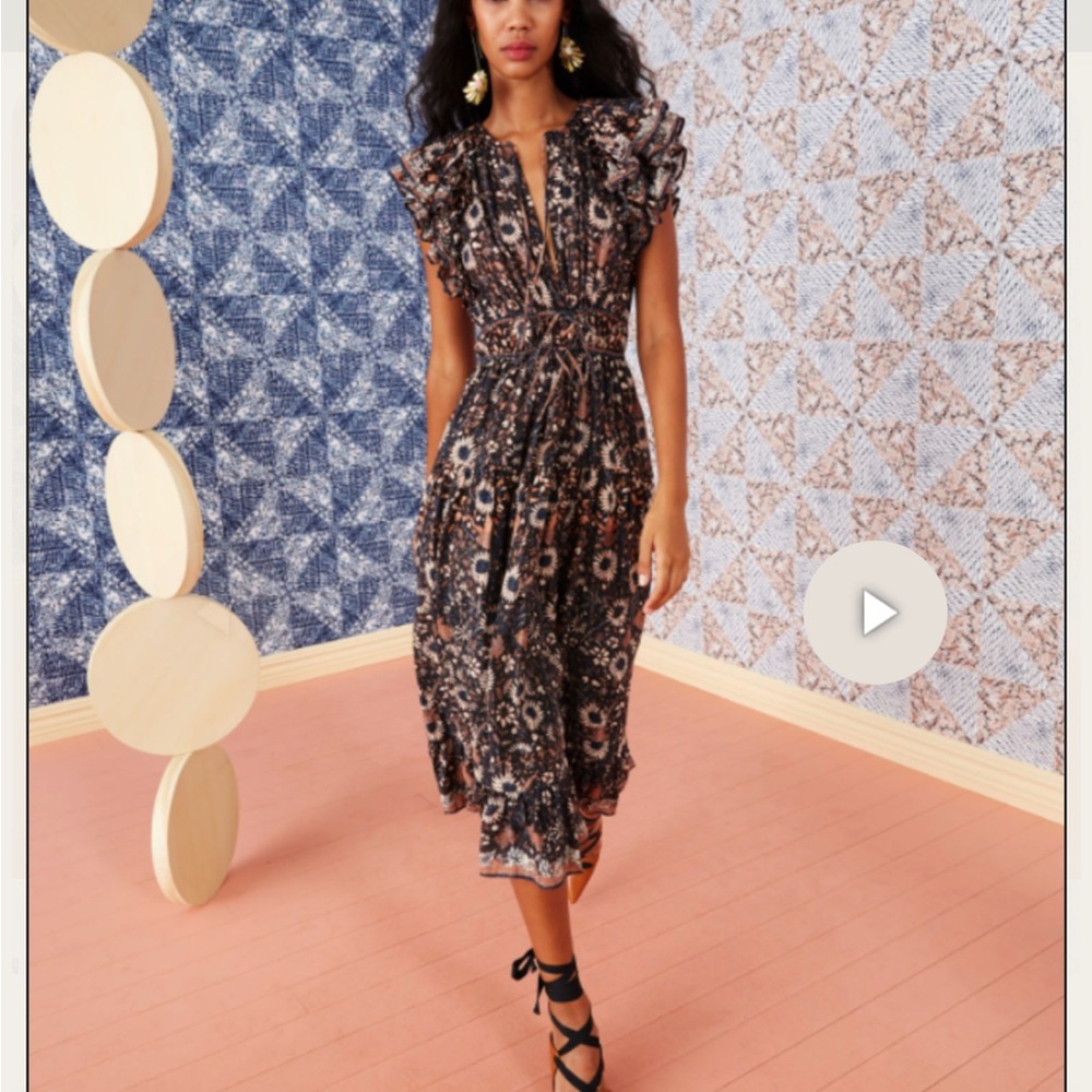 Ulla Johnson Black Floral Midi Dress